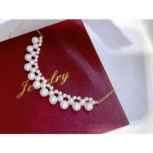 Fashion Women Natural Pearl Necklace Handmade 3-6mm Pearl Beads Jewlery Gifts