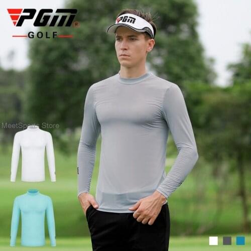 Pgm Mens Sun Protection Shirt Ice Silk Tights Long Sleeve T Shirt Summer Man Anti-Uv Training Underwear Cooling Golf Tops M-XXL