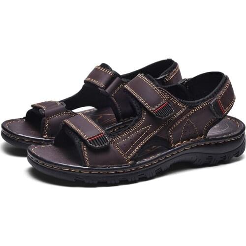 Man Flat Beach Slippers Outdoor Sandals Male Walking Swimming Fishman Sport Sneakers New Leather Mens Summer Shoes