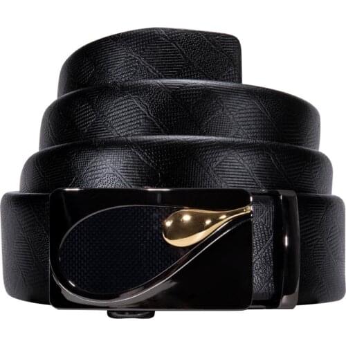 2019 Men Belt Black Leather Waist Belt Gold Automatic Sliding Buckle Strap Formal Belt No Holes for Business Barry.Wang WK-2173