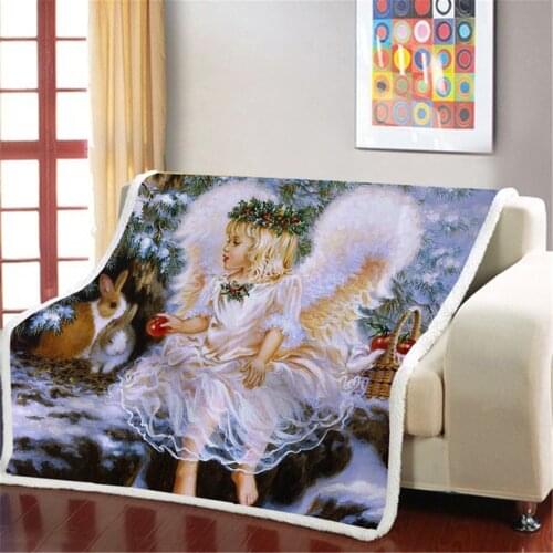 Cartoons Angel Oil Painting Sherpa Blanket Ancient Art Fashion Soft Blanket Picnic Throw Blanket for Kids Blanket for Gifts