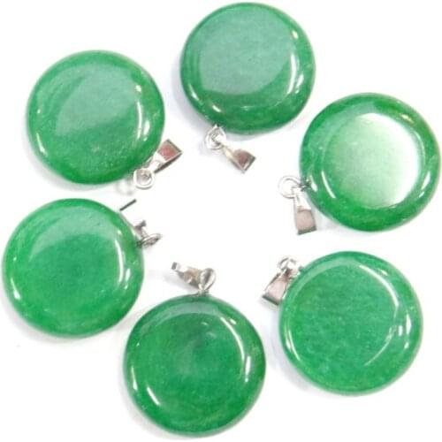 Natural stone Quartz Crystal Turquoises aventurine Round cake pendant for diy jewelry making necklace Accessories30pcs A10