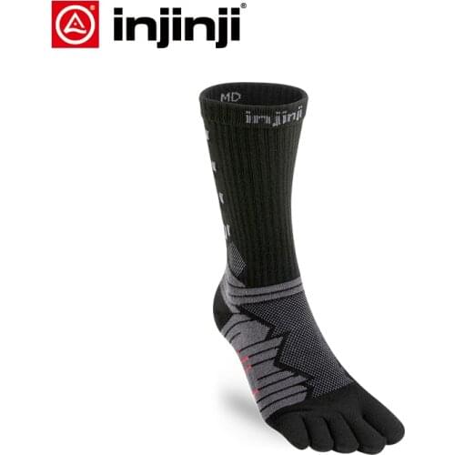INJINJI Five Finger Socks ULTRA Run Crew Mid Weight Long Distance Running Cycling Off-road for mens Marathon Ultra Marathon