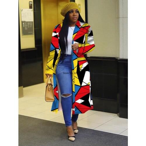 2021 New Spring and Autumn African Women Printing Long Sleeve Polyester Shirt Dress African Dresses for Women African Coat