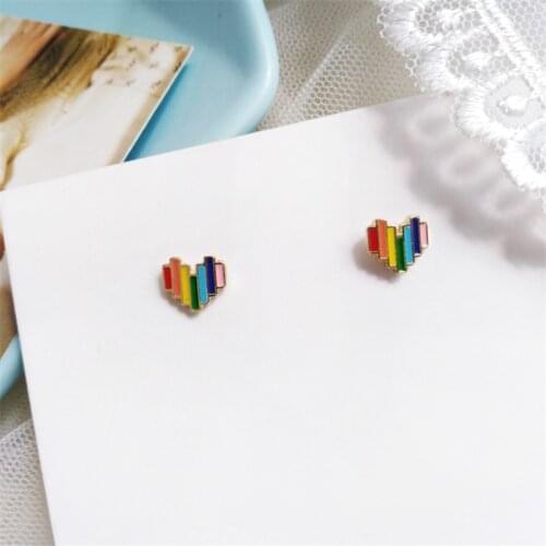 New fashion cute rainbow love girl earrings earrings girlfriends friends party small fresh rainbow striped earrings jewelry gift
