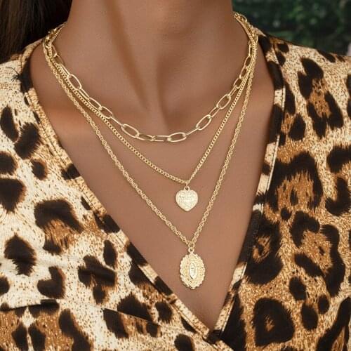 Find Me Simple Vintage Geometric Heart Oval Chain Pendant Necklace For Women Party Jewelry Accessories