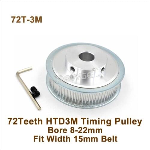 P0WGE 72 Teeth 3M Timing Pulley Bore 8/10/12/14/15/19/10/22mm Fit W=15mm 3M Timing Belt Cutting Machine 72T 72Teeth HTD3M Pulley