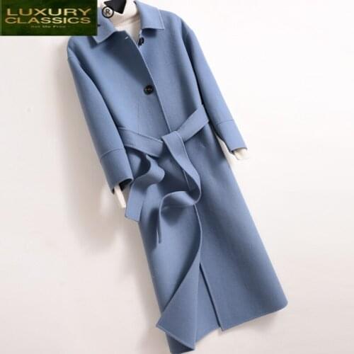 Coat Women Clothes Winter 2021 Fashion 90% Wool Long Jacket + Belt Ladies Elegant Autumn Coat Female Casaco Hiver 10hSKv