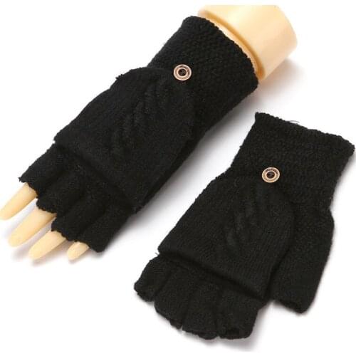 Half Finger Flip Gloves Winter with Finger Caps Knitted Fingerless Touchscreen Gloves for Men Women Exposed Finger Mittens Glove