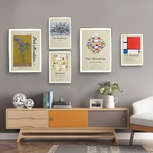 Piet Mondrian World Famous Geometric Gray Tree Irises Exhibition Poster Prints Canvas Painting Wall Art Pictures Home Decoration