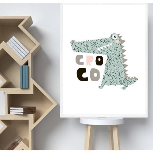 Simple Cartoon Animal Green Dinosaur Canvas Art Abstract Print Poster Picture Wall Baby Children Room Home Decoration