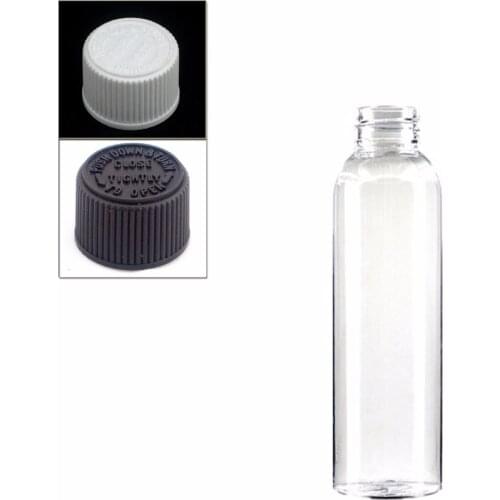 120ml empty cosmo round Plastic Bottles, transparent PET bottle with white/black child resistant caps,safety lid