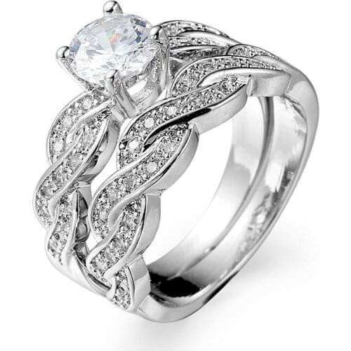 Luxury Zircon Engagement Silver Wedding Rings for Women Fashion Rhinestone Hollow Couple Ring for Female Jewelry Anillos Gifts