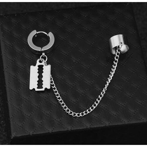 9 style Korea kpop stainless steel Five-pointed Star Love Heart Stud earrings Key Lock Chain Man Punk Earrings Jewelry