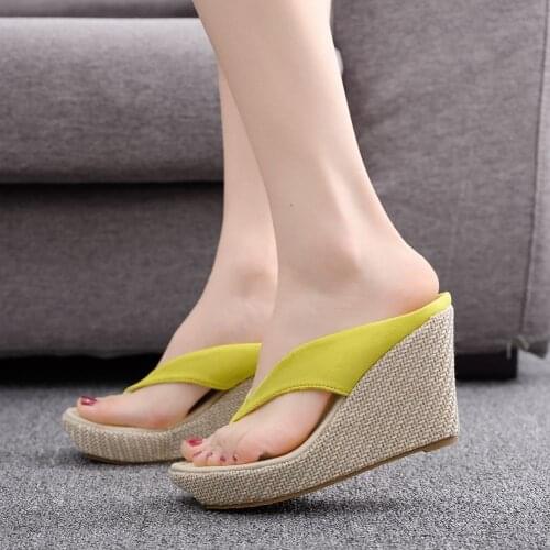 New Platform Shoes Women Solid Wedges High Heels Slippers Female Summer Flip Flops Casual Sandals Comfortable Shoes Slides H0140