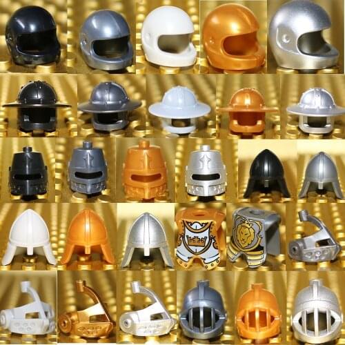 Medieval Castle Knights Figures Helmet Bricks Rome Soldier Spartacus Warrior Cap Dragon Cavalry Crown King Hat MOC Blocks Toys