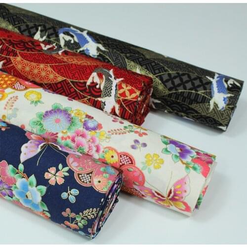 100% Cotton Satin Drill Bronzed Japanese Style Carp Flower Butterfly Fabrics For DIY Tablecloth Apparel Crafts Quilting Handwork
