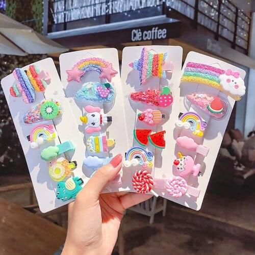 VKME Fashion Candy Rainbow Fruit Hair Clip For Baby Girls Kids Hairpin Flower Cartoon Women Barrette Hair Accessories