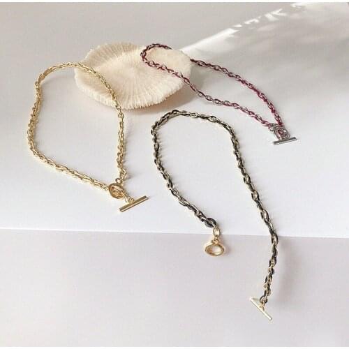 VSnow Stylish 3style Braided Leather Twist Chokers Necklace for Women Fashion Vintage Metal Hollow Toggle Clasp Necklace Jewelry