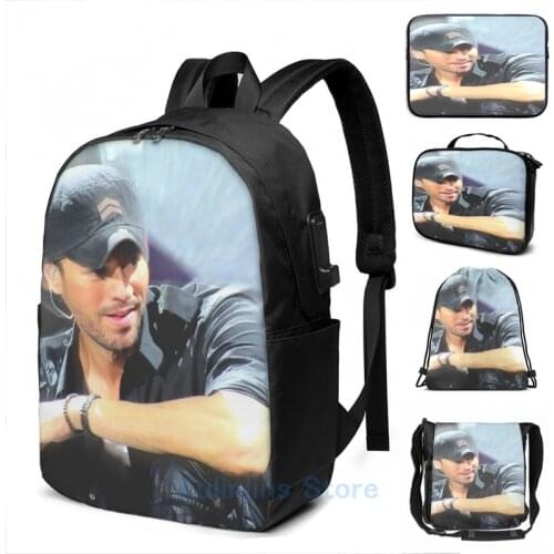 Funny Graphic print Enrique Iglesias looking at you! USB Charge Backpack men School bags Women bag Travel laptop bag