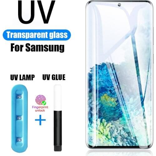 UV Tempered Glass For Samsung S21 Plus S20 Ultra Note 20 8 9 10 S10 Plus S8 S9 S20 S10e 5G S Screen Protector Protective Glass