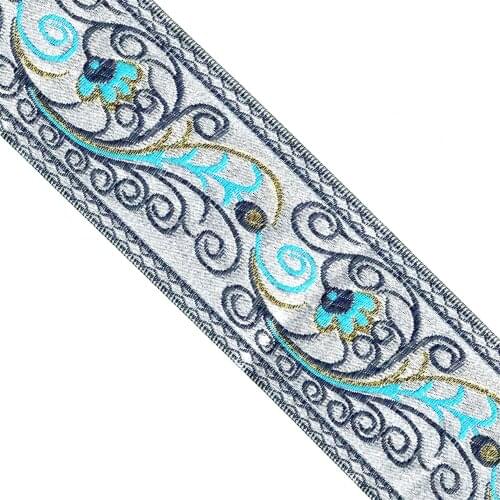 ZERZEEMOOY 2" 5CM 10YARD Grey And Red Woven Jacquard Ribbon Trims Geometric Totem Pattern For Curtain And Clothing Accessory