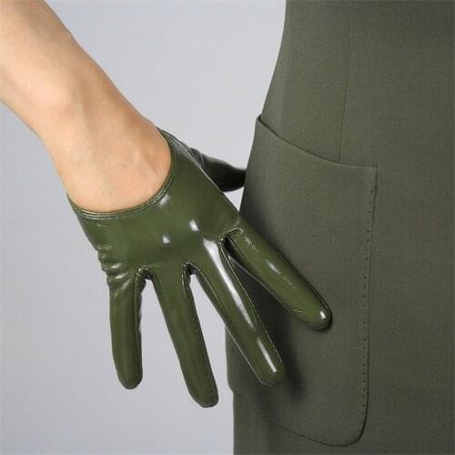 Women Fashion PU Leather Ultra short gloves Patent Leather Simulation Leather Bright Green Multicolor Precision Unlined TB08