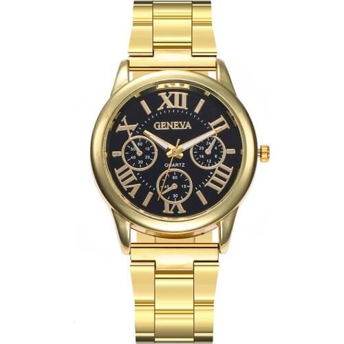 Dropshipping Gold & Silver Stainless Steel Geneva Wristwatches Casual Women Dress Watch Gift Clock Relogio Feminino