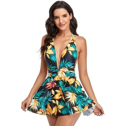 Deep V Tankini Women One Piece Swimwear Dress Cross Back Swimsuit Swimming Suit Plus Size Bathing Suits Swimwear Beachwear 2XL