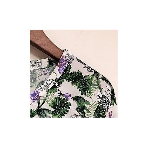 2021 Spring and Summer New Round Neck Plant Print Temperament Waist Puff Sleeve Lace Dress DR5152