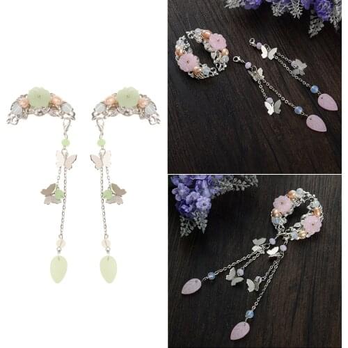 1 Pair Ethnic Barrettes Hair Pin Chinese Cosplay Flower Tassel Clip Classical Headdress Hair Stick Bridal Hair Clip
