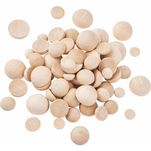 120pcs/Set Half Round Wooden Beads No Hole Wood Sticker Patch Cabochons for Scrapbook Crafts Making Decoration Jewelry Findings