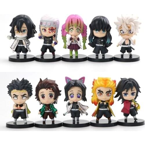 5pcs/10pcs/lot Kimetsu no Yaiba Demon Slayer Action Figure Toy Kamado Tanjirou Kanroji Mitsuri Rengoku Kyoujurou Model Doll Gift