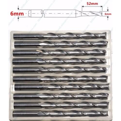 6mm*52mm-10pcs,free shipping cnc solid carbide woodworking router bit,wood milling cutter,2 flutes end mill,MDF,wood tool
