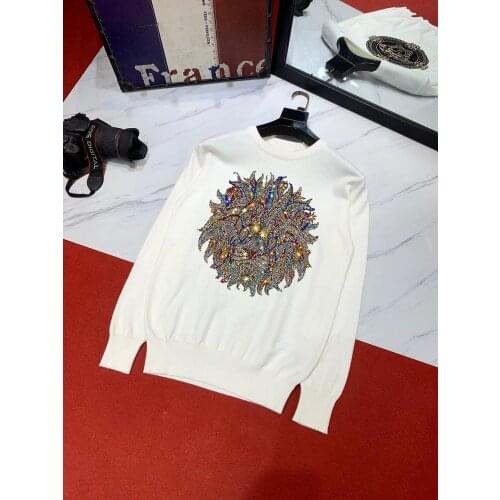 Brand 5 Color Knitted Mens Sweater Big Lion Street Night Diamond Winter Thicken Oversized Pullover