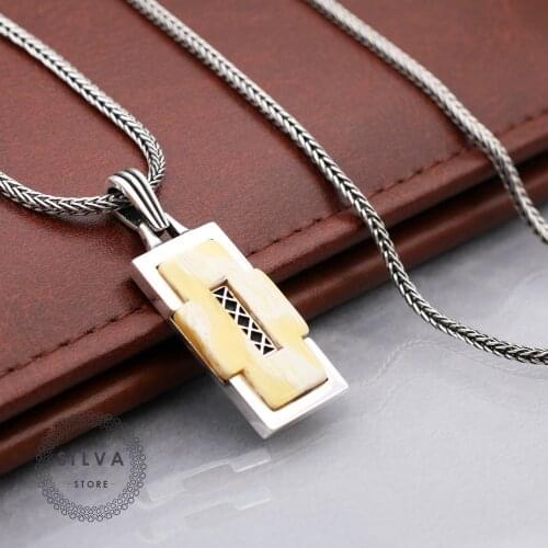 Silva Original 925 Sterling Silver Amber Dust Pendant Necklace for Men S925 silver fashion Jewelry Gift Mens Cable Chains