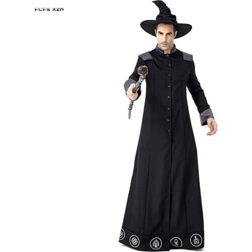 Gothic Magic robe Men evil Wizard Cosplay Halloween Magician Costume Carnival Purim masked ball Masquerade Role play party Dress