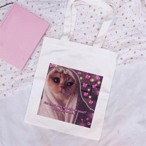 New Fashion Kawaii Cat Harajuku Shopping Canvas Tote Bag Environmental Protection Reusable Cloth Bag Handbag Shoulder Bags