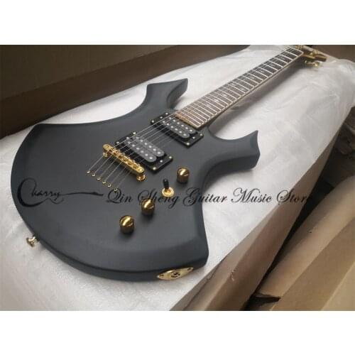 Custom Made 6 string Electric guitar,Matte Black Guitar,HH pickups,fixed bridge, pearl shell pickguard,gold buttons,cow head