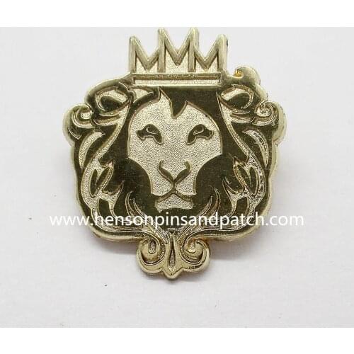 Custom gold metal lion pins with safety pin back