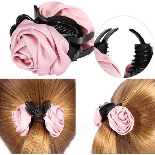 Korean Elegant Rose Flowers Hair Claw Clips For Women Girls Pink Sweet Hair Crab Clamp Hairpins Grips Hair Accessories For Gifts