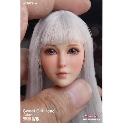 1/6 Fire Girl Toy Fg071 Woman Doll Sweet Expression Girl Head Sculpture Model 12'' Action Figure Doll Model Head Accessories