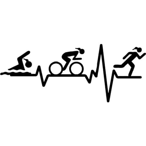 Hot Funny Pvc Car StickerHEART BEAT LINE Triathlon Swim Girl Runner Bicycle Motorcycle Vinyl KK Vinyl Decalss 15cm X 6cm