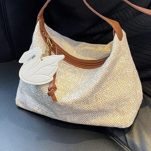 Small Weaving Cloth Shoulder Bags for Women 2021 New Solid Color Simple Designer Handbags Ladies Vintage Casual All-match Bag