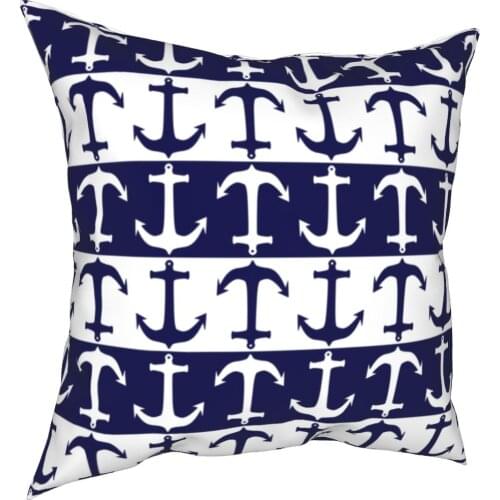 Nautical Navy Blue Geometric Pillowcase Printed Polyester Cushion Cover Decor Pillow Case Cover Home Wholesale 18"