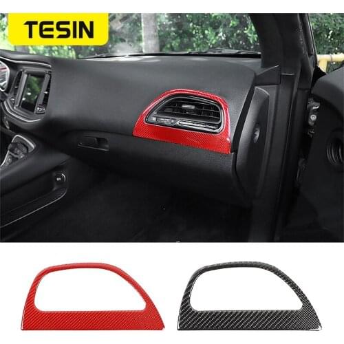 TESIN Carbon Fiber Car Co-pilot Air Conditioner Outlet Vent Cover Stickers Interior Accessories for Dodge Challenger 2015-2020