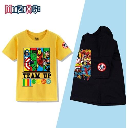 4-12 Years Boy Clothes Marvel Anime Kid T shirt The Avengers Iron Man Superman Funny Quality Black Shirt tees Boutique Clothing