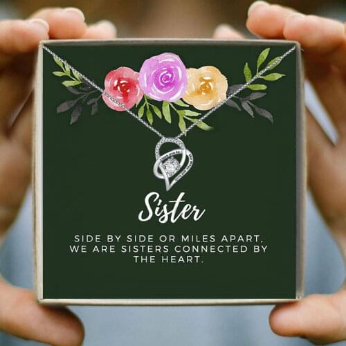 Aesthetic Crystal I Love You to The Moon and Back Heart Pendant Necklace Fashion Jewelry to Sister Family Christmas Gift