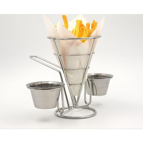 Popcorn Chicken Frame French Fries Stand Restaurant Dessert Basket Sauce Chip Holder Taper Stainless Steel Kitchen Utensils