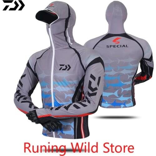 Daiwa Professional Fishing Hoodie Anti-UV Sunscreen Sun Protection Face Neck Fishing Shirt Breathable Quick Dry Fishing Clothes